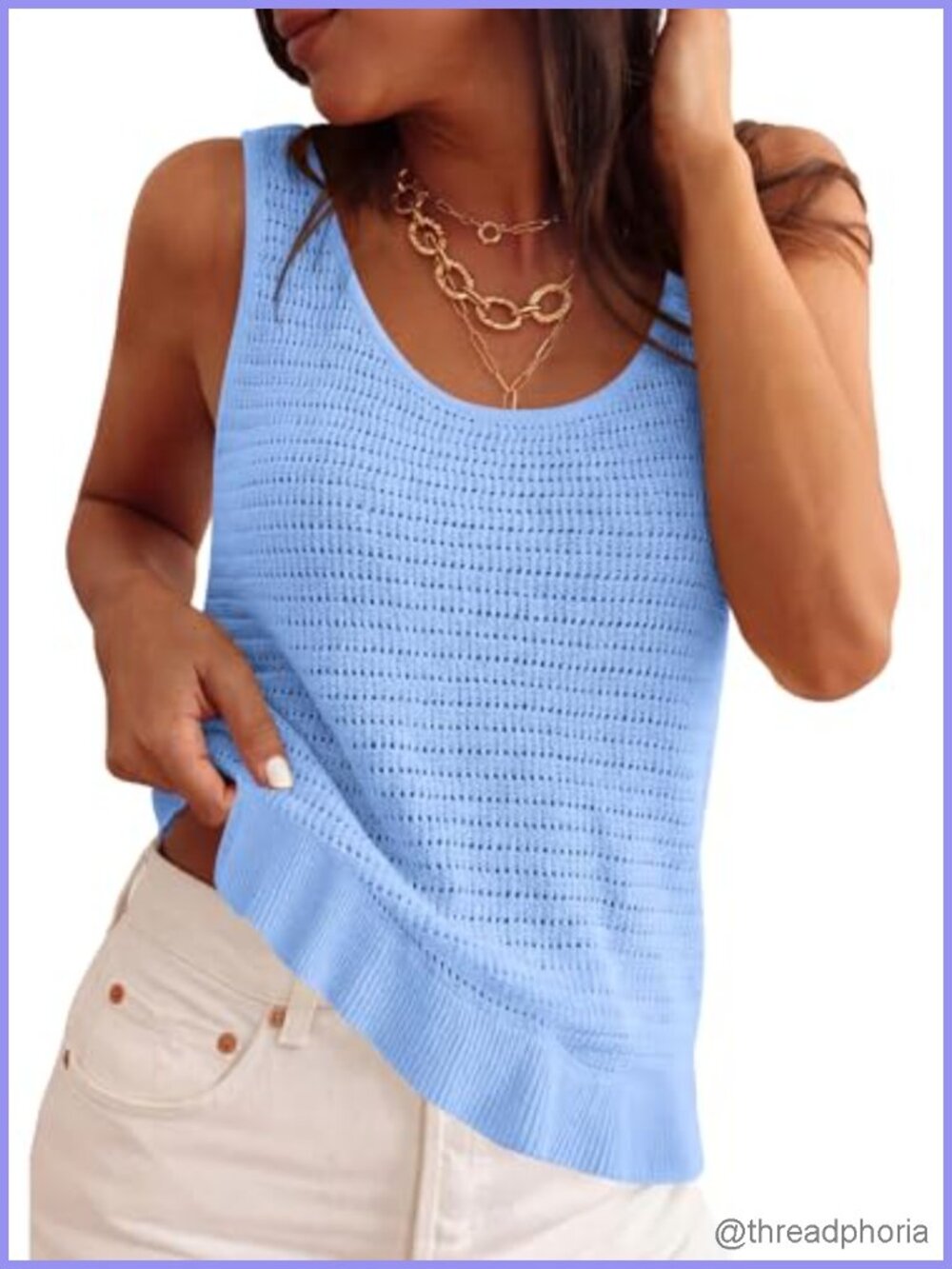 Women's Boho Crochet Knit Sleeveless Tank Top Ruffle Hem Summer